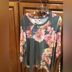 Philosophy Gray Floral pink yellow Shirt top Women's Size xLarge Pullover EUC
